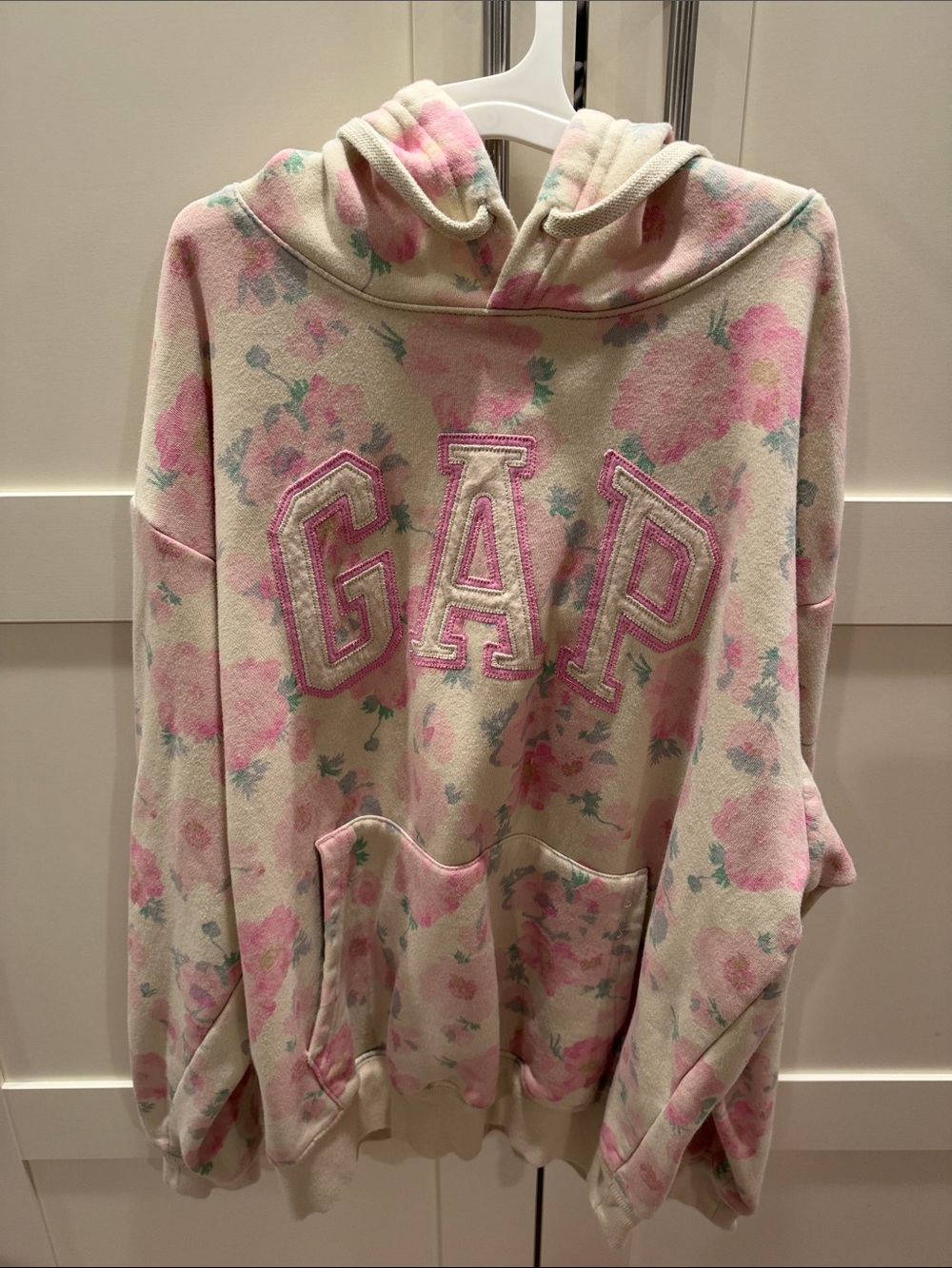 GAP Cream Hoodie with Pink Floral Applique